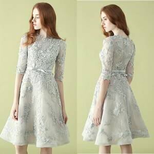 * including carriage * 7 minute sleeve floral print embroidery A line flair swing dress M size 