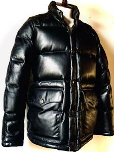 美品 正規品 suggertion.leathers（羊革） シープスキンラムレザー オールレザー ダウン ジャケット 黒 L Schott APE