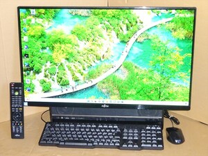 富士通27型ワイドモニタ一体型PC Win11 22H2 Core i7 高速起動新品SSD 500GB HDD 4TB office2016 ブルーレイ 地デジ/BS/CS FH93B3