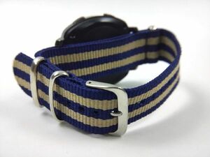  nylon made military strap cloth belt nato type wristwatch navy X beige stripe 20mm