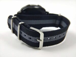  nylon made military strap cloth belt nato type wristwatch black X gray stripe 20mm #2