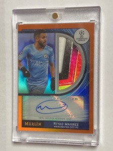 2021-22 Topps UEFA Merlin Chrome Manchester City Orange Match Ball Signature Riyad Mahrez /25 リヤド・マフレズ 直筆サインカード