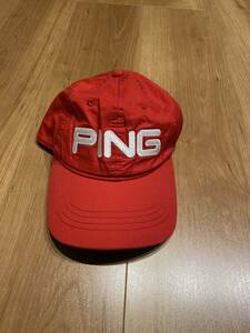 PINGキャップ ゴルフウェア　赤　ピン　数回使用　家庭での洗濯済み　美中古品　ゴルフ 帽子