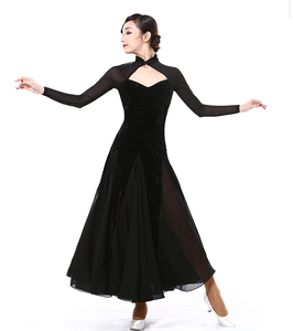 新作　レディース社交ダンス衣装　サイズ調整対応　チャイナードレスダンスワンピース　ブラック　サイズXS-XXL