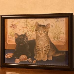 cat アンティーク 雑貨 猫 ネコ アート 絵画 複写額付き　A4