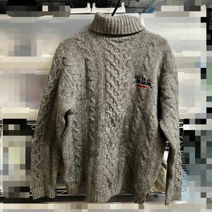 【激レア】FUBU レトロ タートルネックウール ニット セーター グレー ★ フブ フーブー レトロ Ｗool Knit 長袖 タートルネックセーター