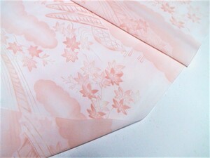  kimono flap ( old cloth ).. polyester feather lining white ground . light orange scenery (36x298,26x110cm)