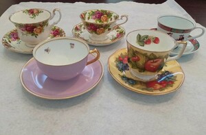 #203 【カップ＆ソーサー/5点セット/ボーンチャイナ/現状品】大倉陶園 Queen's ROYAL ALBERT 伊万里 ヴィンテージ 中古品