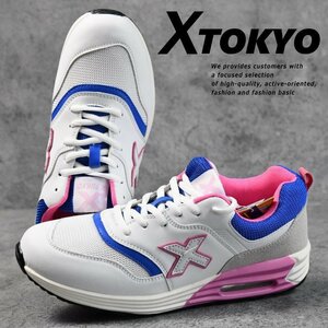 X-TOKYO スニーカー シューズ 靴 メンズ カジュアルシューズ エアーソール 2101 ホワイト/ブルー/ピンク 25.5cm / 新品 1円 スタート