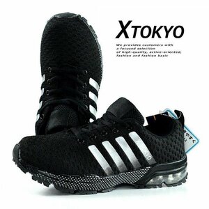 【疲れない構造】X-TOKYO スニーカー メンズ 靴 撥水 エアー 通気性 軽量 軽い 2929 ブラック 28.5cm / 新品 1円 スタート