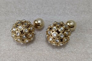 【1円スタート】クリスチャンディオール Christian Dior ピアス クリスタル トライバルボール フェイクパール ゴールドカラー 