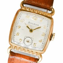 1円 稼働 BULOVA ブローバ シャンパン アイボリー 文字盤 皮ベルト スクエア スモセコ アンティーク 手巻き 腕時計 ウォッチ 1122620231205_画像1