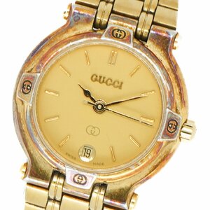 1円 稼働 保証書付 GUCCI グッチ QZ 9200L ゴールド 金文字盤 デイト GP ブランド レディース 腕時計 クオーツ ウォッチ 1128920231219