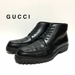☆良品 グッチ GUCCI ラグソール 6ホール レザー レースアップ ショートブーツ 黒 size 40 イタリア製 革靴
