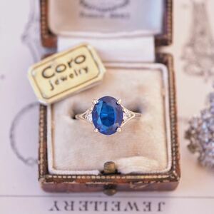 ＊K10ロイヤルブルースピネルリング＊英国アンティーク ヴィンテージ 指輪 金 昭和レトロ ring vintage antique gold blue sapphire (検K18