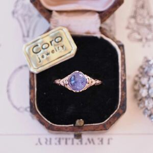 ＊タンザナイトリング＊英国アンティーク イギリス ヴィンテージ アールデコ 指輪 昭和レトロ ring vintage antique gold tanzanite 検K18