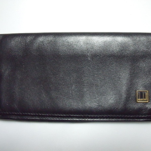 $ 美品 $ ◆ dunhill ◆ ダンヒル ◆ 本革 カーフ素材 ・ 2つ折 長財布 札入れ ◆ ロゴプレート付き◆ ブラック 黒 ◆ 送料無料!!