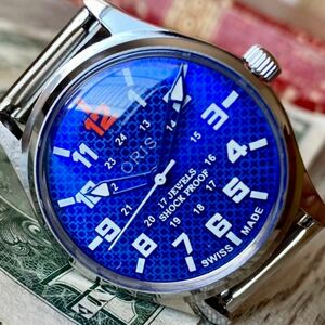 【存在感あり】★送料無料★ オリス ORIS メンズ腕時計 ブルー シルバー 手巻き ヴィンテージ アンティーク