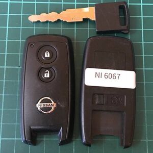 NI6067 点灯 日産 純正 U43PB14B 2ボタン スマートキー キーレスリモコンモコ セルボ フレア ワゴンR MRワゴン等 マツダAZワゴンスズキ