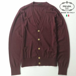 美品 イタリア製 PRADA プラダ シルク混 ファインニット Vネック カーディガン 50 JP:M セーター ハイゲージ【相場価格￥341,000-】