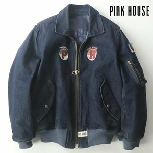 美品 PINK HOUSE ピンクハウス ロゴプリント TYPE MA-1 インディゴ デニム フライトジャケット 中綿入り M 【参考価格￥56,000-】