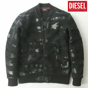 極美品 トルコ製 DIESEL ディーゼル ボンディング ミリタリーブルゾン カモフラ ブラック 黒 S 迷彩 ジップアップ【相場価格￥35,600-】