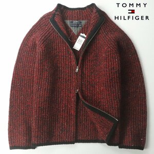 新品タグ付き TOMMY HILFIGER トミーヒルフィガー ネップ入り ニットブルゾン カーディガン 赤 レッド XXL/2XL 【相場価格￥19,000-】