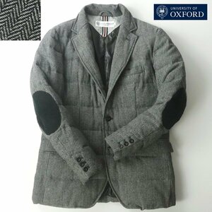 極美品 UNIVERSITY OF OXFORD オックスフォード エルボーパッチ付 ハイブリッドダウン テーラードジャケット ヘリンボーン グレー L