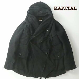 美品 日本製 KAPITAL キャピタル ヴィンテージメルトン リングコート 黒 ブラック 1 JP:S パーカ ダブルブレスト【定価￥37,800-】