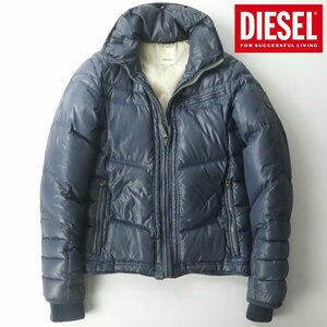 国内正規品 美品 DIESEL ディーゼル ナイロンタフタ ダウンジャケット ネイビー 紺 L ジップアップ ブルゾン【相場価格￥45,950-】-