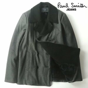 【日本未発売モデル！】極美品 PAUL SMITH JEANS ポールスミス ジーンズ ニット襟 裏ボア メルトンウール Pコート グレー XL