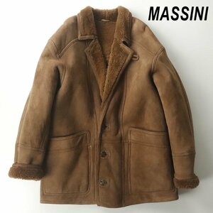 美品 東欧商会 MASSINI マッシーニ 羊革 シープスキン ムートン ランチコート ブラウン 茶 L JP:XL 毛皮【相場価格￥150,000-】