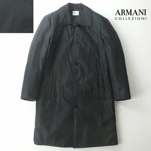 極美品 アルマーニ コレツィオーニ ARMANI COLLEZIONI 撥水テクニカルナイロン 中綿 ステンカラーコート 黒 48 L【参考価格￥242,000-】