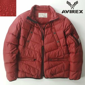 【やわらか撥水シェル！】美品 上野商会 AVIREX アヴィレックス 6142196 リップストップナイロン ダウンジャケット 赤 レッド M