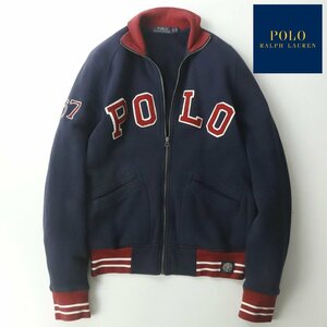 美品 POLO RALPH LAUREN ポロラルフローレン スウェット ブルゾン 紺 ネイビー S JP:M ジャケット ロゴワッペン【相場価格￥30,600-】