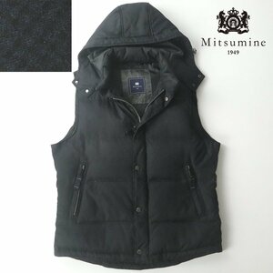 極美品 三峰 MITSUMINE ミツミネ フーデッド ダウンベスト チャコール M 総柄 メンズ ジップアップ【相場価格￥25,000- 】