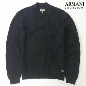 美品 ジョルジオ・アルマーニ ARMANI COLLEZIONI ヴァージンウール100％ ニットセーター 紺 ネイビー 52 JP:2XL 長袖【相場価格￥39,000-】