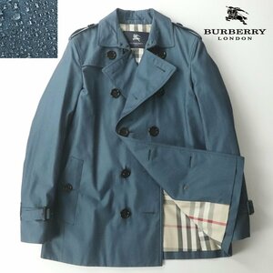 極美品 日本製 三陽商会 BURBERRY LONDON バーバリー 撥水加工 トレンチコート 青緑 L 裏ノバチェック 【相場価格￥175,000-】