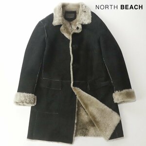 【最高級！シャーリング！】美品 NORTH BEACH ノースビーチ 羊革 スパニッシュラム ムートンコート ブラック 黒 L ロング丈 ヌバック 毛皮