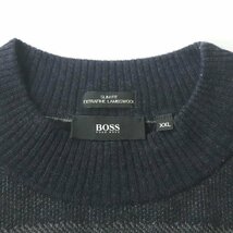 極美品 BOSS HUGO BOSS ヒューゴボス クルーネック ニットセーター ボーダー柄 ネイビー 紺 XXL/2XL 長袖【相場価格￥40,700-】_画像5