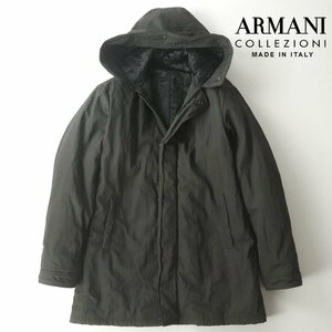 美品 イタリア製 ジョルジオ アルマーニ ARMANI COLLEZIONI メタル混 テクニカルクロス フーディーコート 黒 50 L【参考価格￥132,000-】