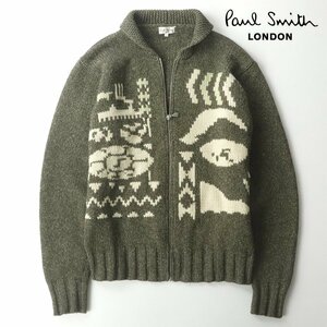 美品 PAUL SMITH LONDON ポールスミスロンドン 433403 シルク混 カウチン ニットブルゾン L セーター ジャケット【相場価格￥44,000-】