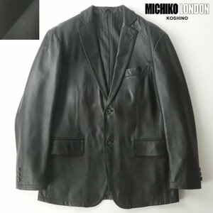 美品 MICHIKO LONDON KOSHINO ミチコロンドン コシノ 羊革 ラムレザー テーラードジャケット 黒 ブラック M ブレザー【参考価格9万円 】-