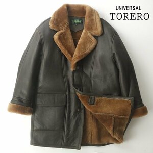 最高級 スペイン製 美品 TORERO トレッロ シャーリング加工 羊革レザー 肉厚 シープスキン ムートンランチコート 茶 M JP:L【相場価格30万