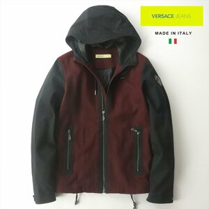 極美品 イタリア製 VERSACE JEANS ヴェルサーチ ジーンズ コンパクト フーディージャケット スタジャン 44 JP:S【相場価格￥93,500-】