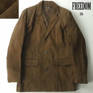 美品 高級 FREEDOM フリーダム 本革 スエードレザー ウエスタンヨーク 3B テーラードジャケット ブラウン M ブレザー メンズ-