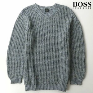 【絶妙な色使い！】極美品 HUGO BOSS ヒューゴボス 麻混コットン 肉厚 ローゲージ ミックスウール ニットセーター XL【参考価格￥74,800-】