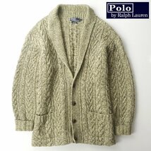 【ハンドメイド】極美品 POLO RALPH LAUREN ラルフローレン 本革 バスケットボタン 肉厚アランニット カーディガン L【参考価格￥75,900-】_画像1