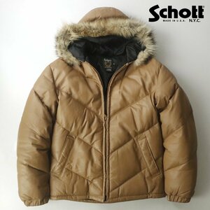 参考価格￥104,500- 美品 DOWN BY SCHOTT ショット 7005 コヨーテファー 羊革 ラムレザー ダウンジャケット キャメル 36 (JP:M)