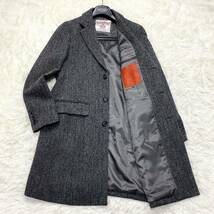 【極美品】Harris Tweed ハリスツイード ROSSO URBAN RESEARCH アーバンリサーチ ロングチェスターコート ヘリンボーン柄 グレー メンズ S_画像1